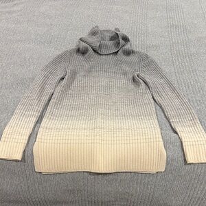 Theory Turtleneck Ombre Ribbed Sweater - Gray to Cream
